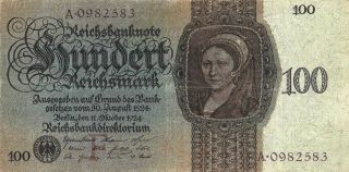 Germany Reichsbanknote 100 Reichsmark 11/10/1924 Pick: 178 Very Fine photo