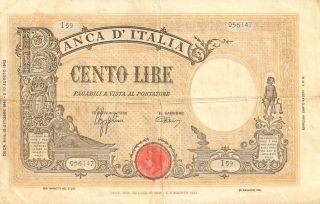 Italy Banca D ' Italia 100 Lire 10/10/1944 Pick - 67a Very Fine photo