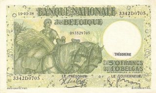 Belgium Banque Nationale 50 Francs 19/03/1938 Pick: 106 Ex.  Fine photo
