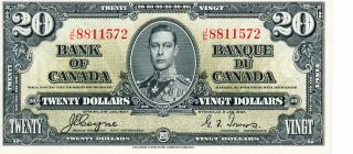 1937 Canadian Paper Money $20 Dollar Bill Almost Uncirculated Valued & Crisp photo