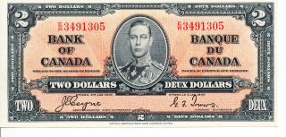 1937 Canadian Paper Money $2 Dollar Bill Almost Uncirculated Valued & Crisp photo
