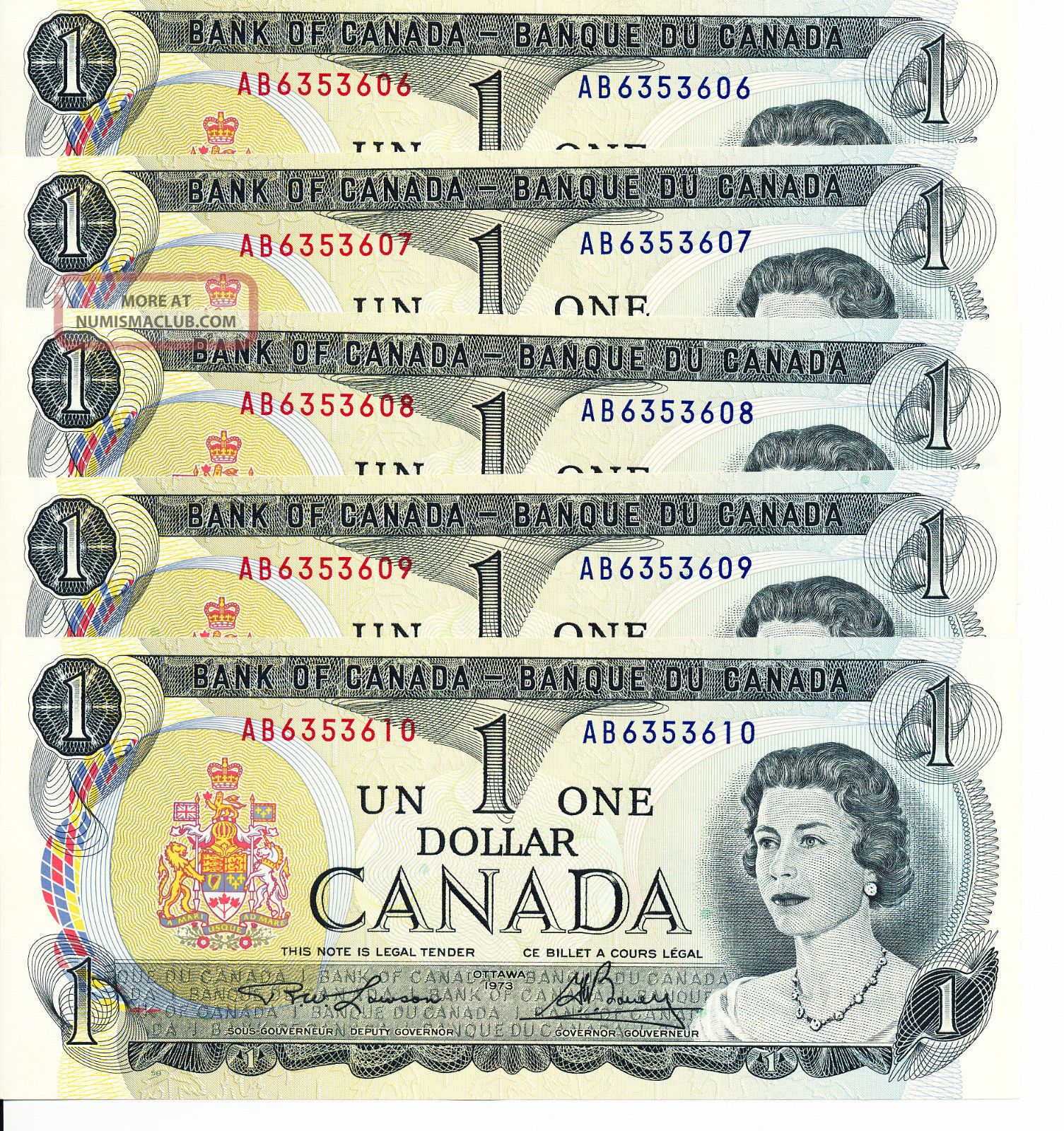 10 X 1973 Canadian Paper Money 1 Dollar Bills Rare 2 Letter Srl In 