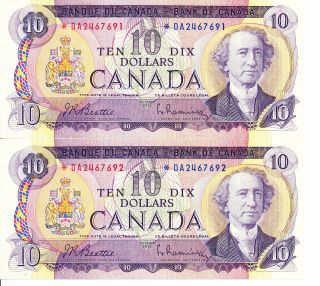 2 X 1971 Canadian Paper Money $10 Dollar Bills Replacement Note Unc In Seq photo