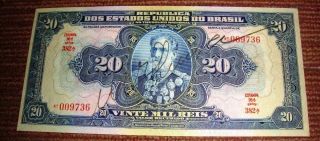 20 Mil Reis R119d Number Separate Series 1942 Banknote In.  Con photo