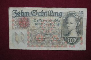 Austria Ten 10 Schilling Paper Banknote 1946 (f) ;hard To Find Note;freeship photo