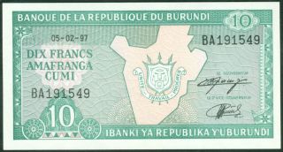 Burundi - 10 Francs 1997 Unc - P 33 photo