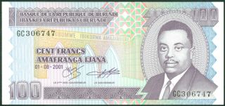 Burundi - 100 Francs 2001 Unc - P 37 photo