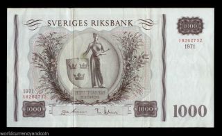 Sweden 10 Kroner P46e 1971 King Gustaf Large Currency Money Bill Rare Bank Note photo