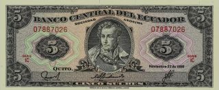 Ecuador - 5 Sucres 1988 - Gem Unc Banknote - Pre - Usd Era photo