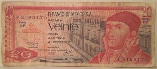 1977 Banco De Mexico 20 Pesos Banknote Morelos photo