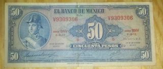 1972 Banco De Mexico 50 Pesos Banknote 