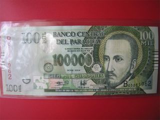 Paraguay 2004 100,  000 100000 Guaranies Au/cu From Pack Banknote Bank Note photo