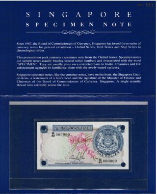 Singapore $1 Orchid Series Specimen Note,  Hss,  B/82 000000 With Folder No.  181 photo