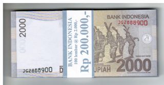 2011 Indonesia 2000 Rupiah Solid No.  100 Pc Bundle Jgz 888801 - 900 Inc 888888 photo