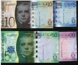 2007 Bank Of Scotland Sterling Pound 5,  10,  20 & 50 Solid Aa 1000000 Unc photo
