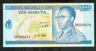 Congo Democratic Republic 10 Makuta 1968 Pick 9 Xf - Au. photo
