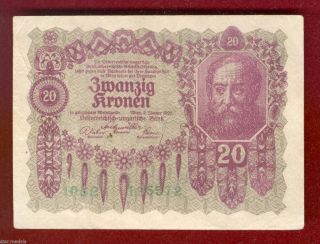 Austria Imperial Bank Note Of 20 Crown Kronen 1922 photo