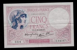 France 5 Francs 1939 Pick 83 Vf. photo