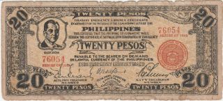 Ww2 Japan Philippines Cebu 20 Pesos 1942 Illegal Issue Treasury Emergency S228b photo