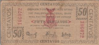 Ww2 Japan Philippines Iloilo 50 Centavos 1943 Guerrilla Money S326 photo