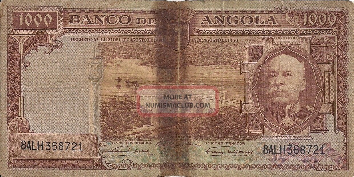 1000$00 Escudos Angola Brito Capelo 1956 Europe photo