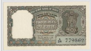 India 2 Rupees Nd Olive/green P31,  Unc Signature; P.  C Bhattacharya Tiger photo