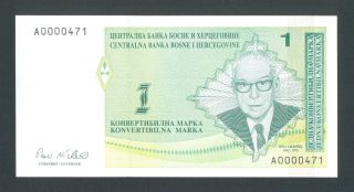 Bosnia 1 Convertible Marka Nd1998 Unc P60a Extremely Rare Banknote photo