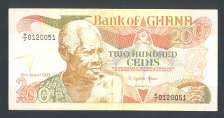 Ghana 200 Cedis 10 - 8 - 1993 Xf/au P27b photo