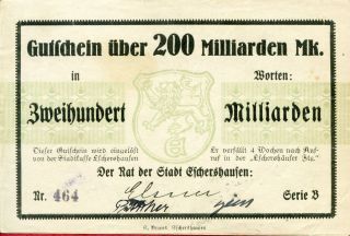 Eschershausen 200 Billion 200 Milliarden Mark 1923 Vf photo