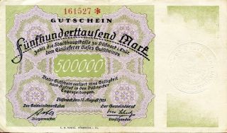 PÖßneck 500,  000 500000 Mark 11/8/1923 Vf photo