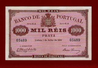 Portugal 1000 Reis 1891 P - 66 Unc Extremely Rare (azores Brazil Spain France) photo