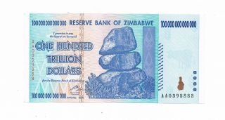 Zimbabwe P91 100 Trillion Dollars 2008 Highest Denomination Au/unc photo