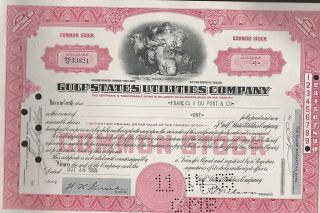 Gulf States Utilitties Co.  1955 Stock Certificate To Francis I Dupont Co.  Signed photo