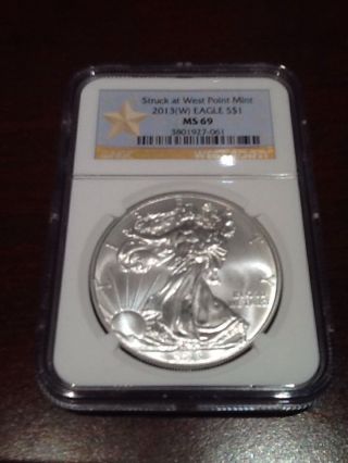 2013 (w) Ngc Ms - 69 American Silver Eagle Struck At West Point photo