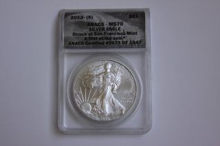 2012 (s) Silver Eagle Ms 70 First Strike Anacs 0673 Of 1947 photo