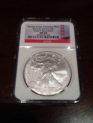 2013 (s) Ngc Ms - 69 American Silver Eagle Early Releases Bridge Label Series photo