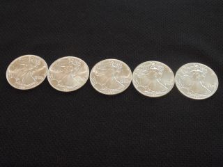 Five Brilliant Uncirculated 1991 American Eagle Silver Dollars photo