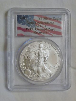 2001 Wtc Pcgs Gem American Eagle Silver Recovered 9 - 11 photo