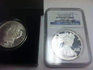 2012 - W Proof Early Release American Eagle 1 Oz Silver Dollar Ngc Pf 70 Ultra Cam photo