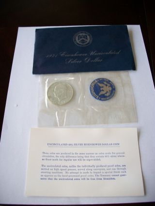 Rare,  Eisenhower,  1971 40% Silver,  $1 Dollar Coin & Information Card,  Uncirculated photo