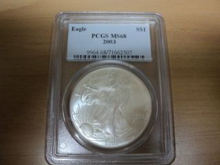 2003 U.  S.  American Eagle Silver Dollar Pcgs Ms68 photo