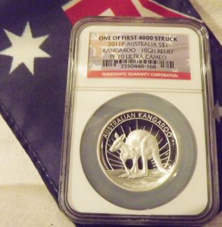 2011 Australia High Relief Kangaroo $1.  999 Silver Ngc Pf70uc One Of 1st 4,  000 photo