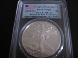2012 - S,  American Silver Eagle,  Pcgs Ms70,  First Strike - Struck At San Francisco photo