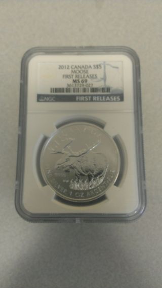 2012 Pcgs Ms69 First Release 1oz Silver Moose Wildlife Series photo