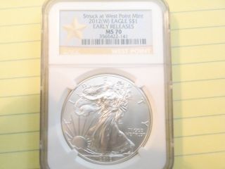 2012 (w) American Silver Eagle Ngc Ms - 70 Early Releases photo