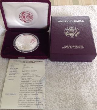1995 - P Silver American Eagle Dollar Proof Coin – 1 Oz.  Us Coa/box photo