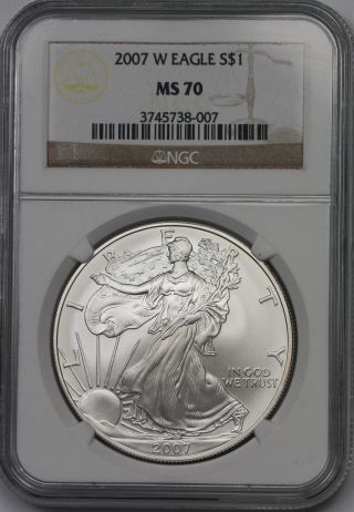 2007 - W Burnished Silver Eagle Dollar $1 Ms 70 Ngc 1 Oz Silver photo