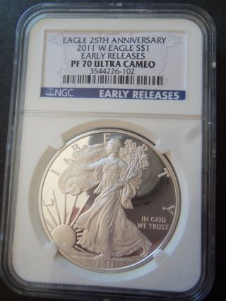 2011 - W 25th Ann.  Early Release Silver Eagle Ngc Pf70 Ultra Cameo photo
