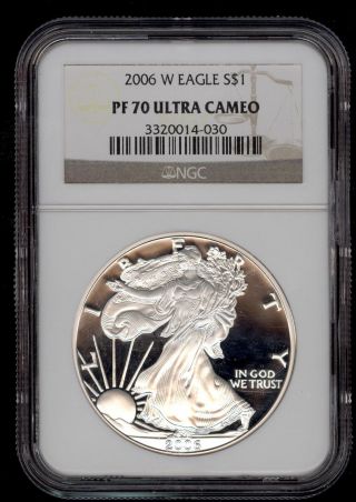 2006 W American Eagle Proof Silver Dollar $1 Graded Ngc Pf70 Ultra Cameo Perfect photo
