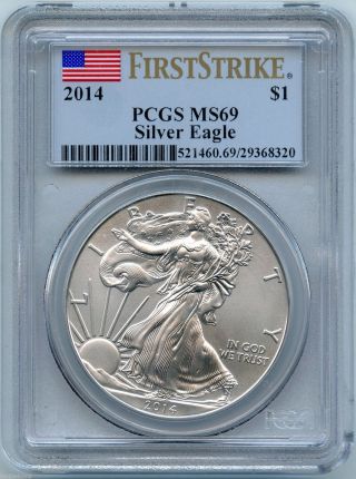 2014 Pcgs Ms 69 Silver American Eagle - First Strike 1 Oz Bullion Coin S1s Kq904 photo